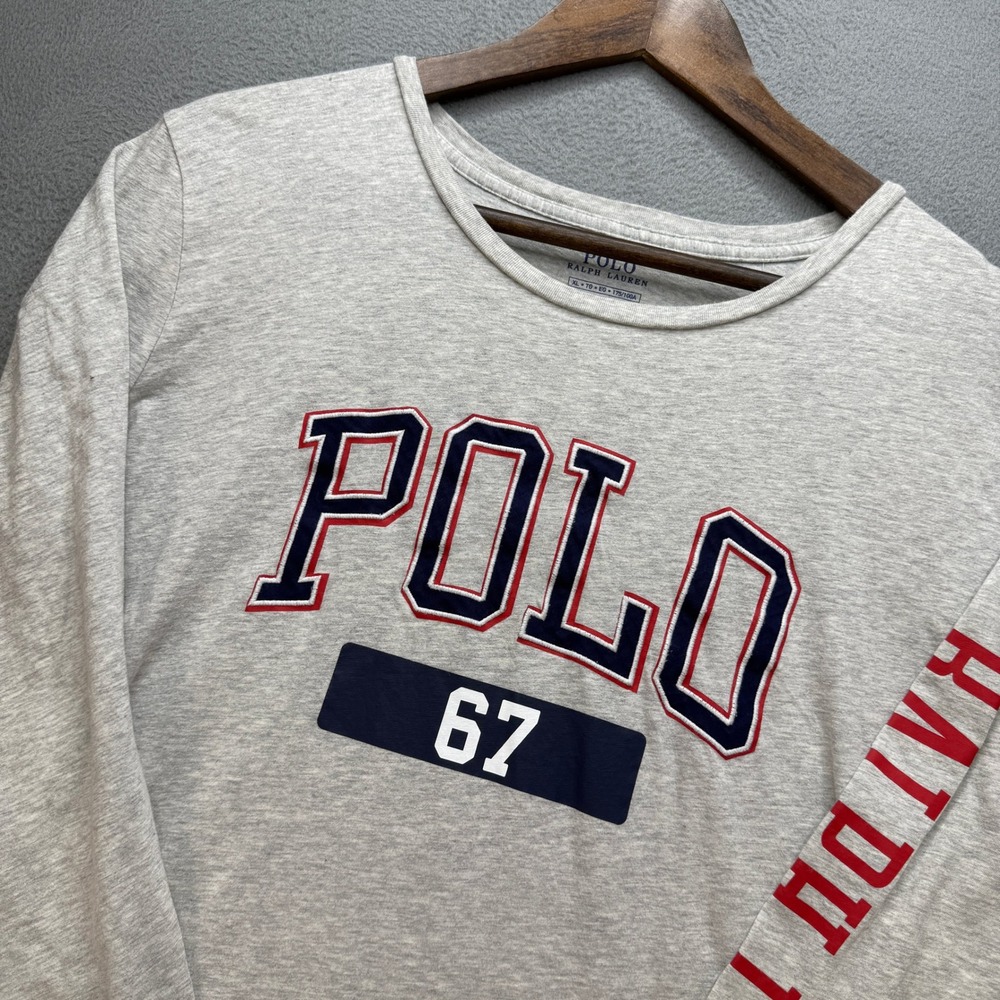 Polo Ralph Lauren 67 Graphic Long Sleeve Shirt Kids XL Gray Cotton Crewneck Tee